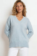 Model wearing Nikita Jumper in Blue from Salty Crush