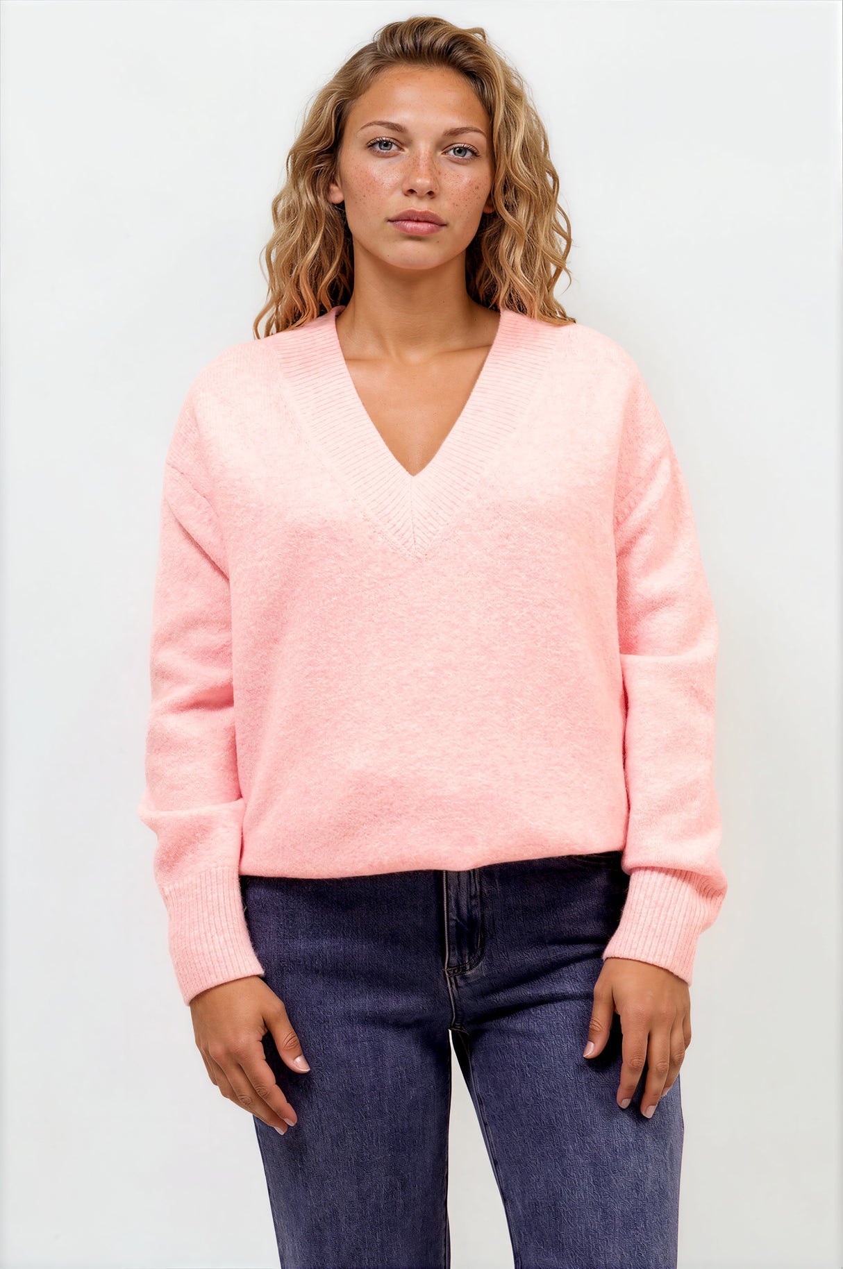 Model wearing Nikita Jumper in Pink from Salty Crush