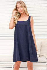 Nisha Mini Dress - Square Neck Relaxed A Line Dress in Navy