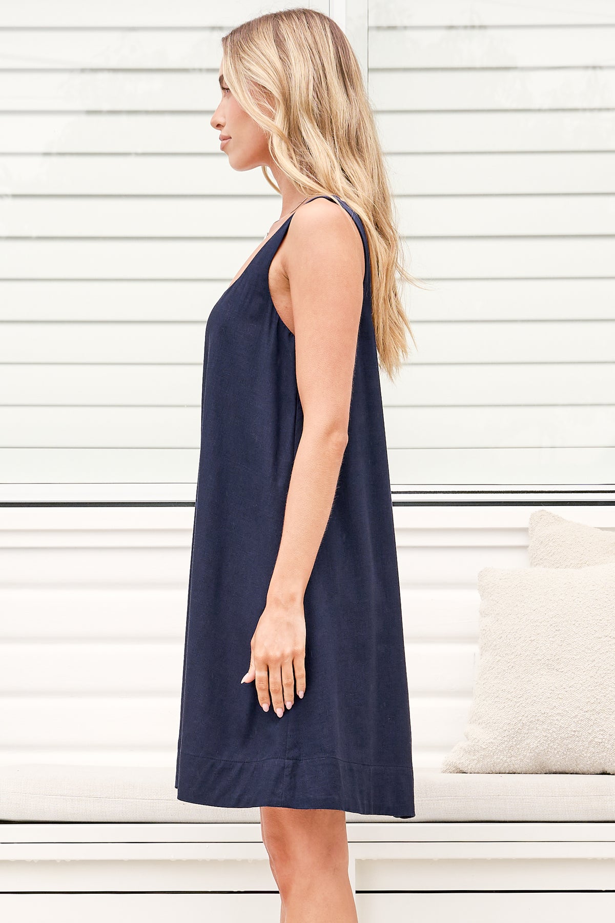 Nisha Mini Dress - Square Neck Relaxed A Line Dress in Navy