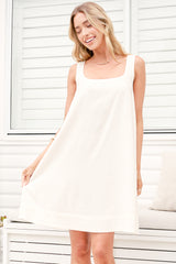 Nisha Mini Dress - Square Neck Relaxed A Line Dress in White
