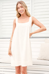 Nisha Mini Dress - Square Neck Relaxed A Line Dress in White