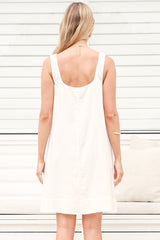 Nisha Mini Dress - Square Neck Relaxed A Line Dress in White
