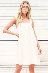Nisha Mini Dress - Square Neck Relaxed A Line Dress in White