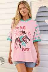 No Bad Days Tee - Graphic Print Short Sleeve T-Shirt in Pink