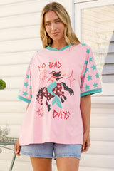 No Bad Days Tee - Graphic Print Short Sleeve T-Shirt in Pink