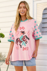 No Bad Days Tee - Graphic Print Short Sleeve T-Shirt in Pink