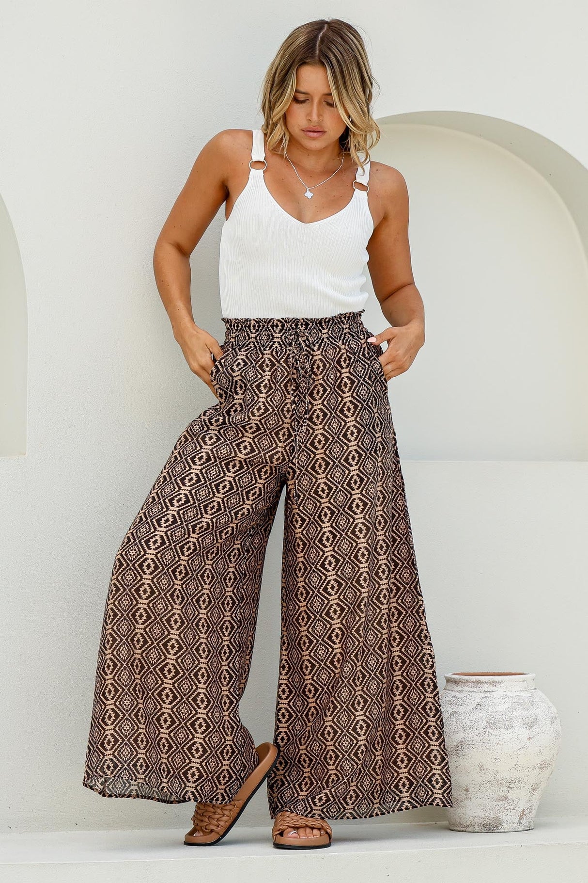 Noah Pants - Elasticated Waist Wide Leg Pant in Archie Print