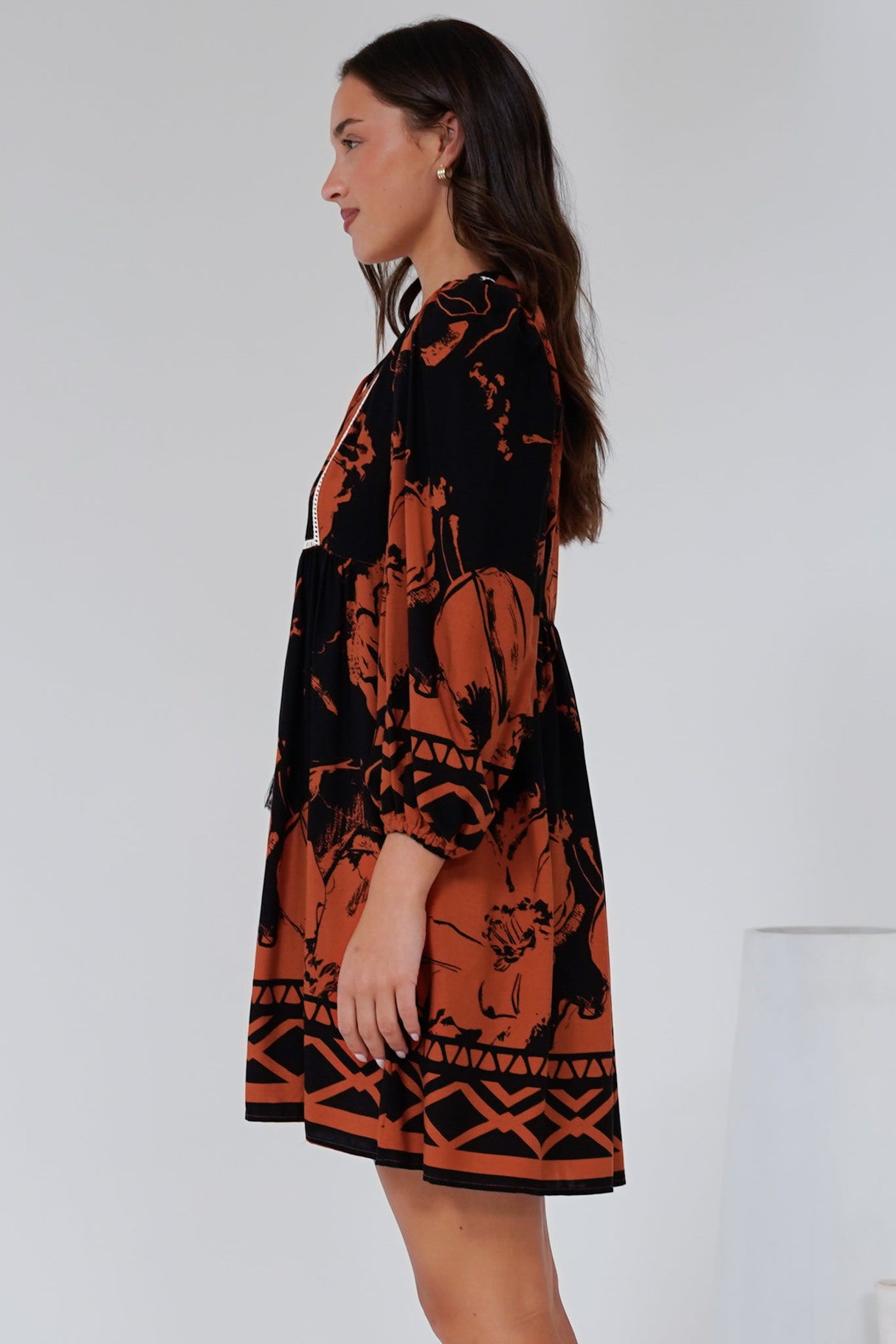 Nora Mini Dress - Long Sleeve Baby Doll Dress in Joslyn Print