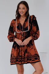 Nora Mini Dress - Long Sleeve Baby Doll Dress in Joslyn Print