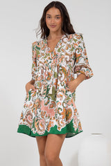 Nora Mini Dress - Long Sleeve Baby Doll Dress in Marcia Print