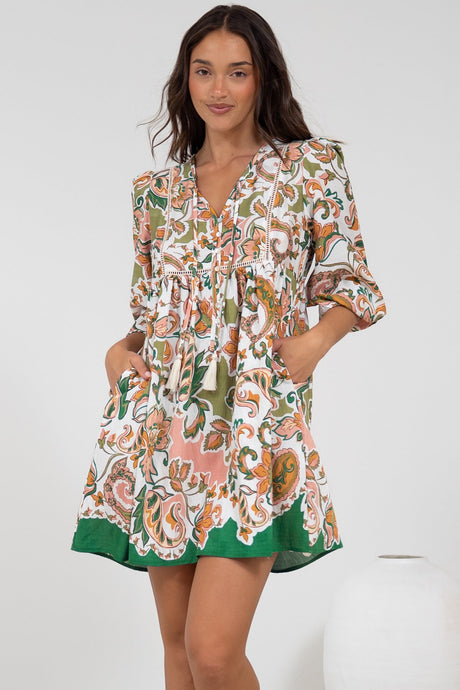 Nora Mini Dress - Long Sleeve Baby Doll Dress in Marcia Print