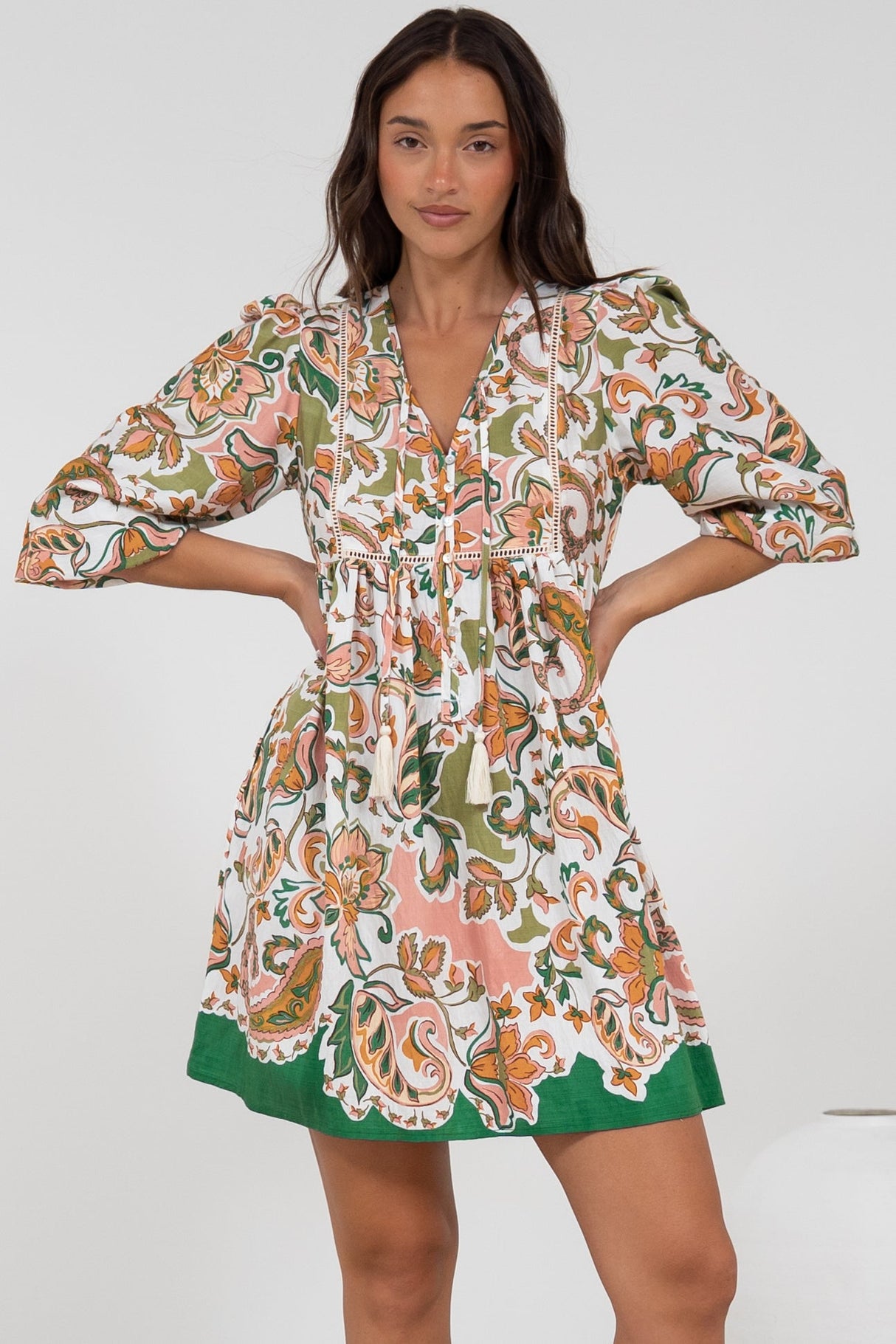 Nora Mini Dress - Long Sleeve Baby Doll Dress in Marcia Print