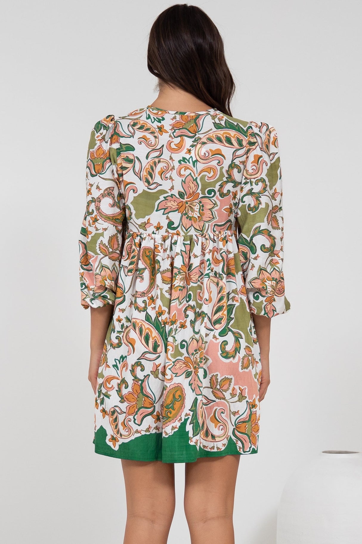 Nora Mini Dress - Long Sleeve Baby Doll Dress in Marcia Print