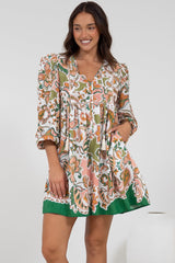 Nora Mini Dress - Long Sleeve Baby Doll Dress in Marcia Print