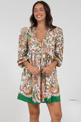 Nora Mini Dress - Long Sleeve Baby Doll Dress in Marcia Print