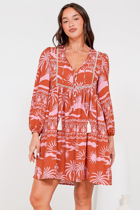 Nora Mini Dress - Long Sleeve Baby Doll Dress in Sandee Print