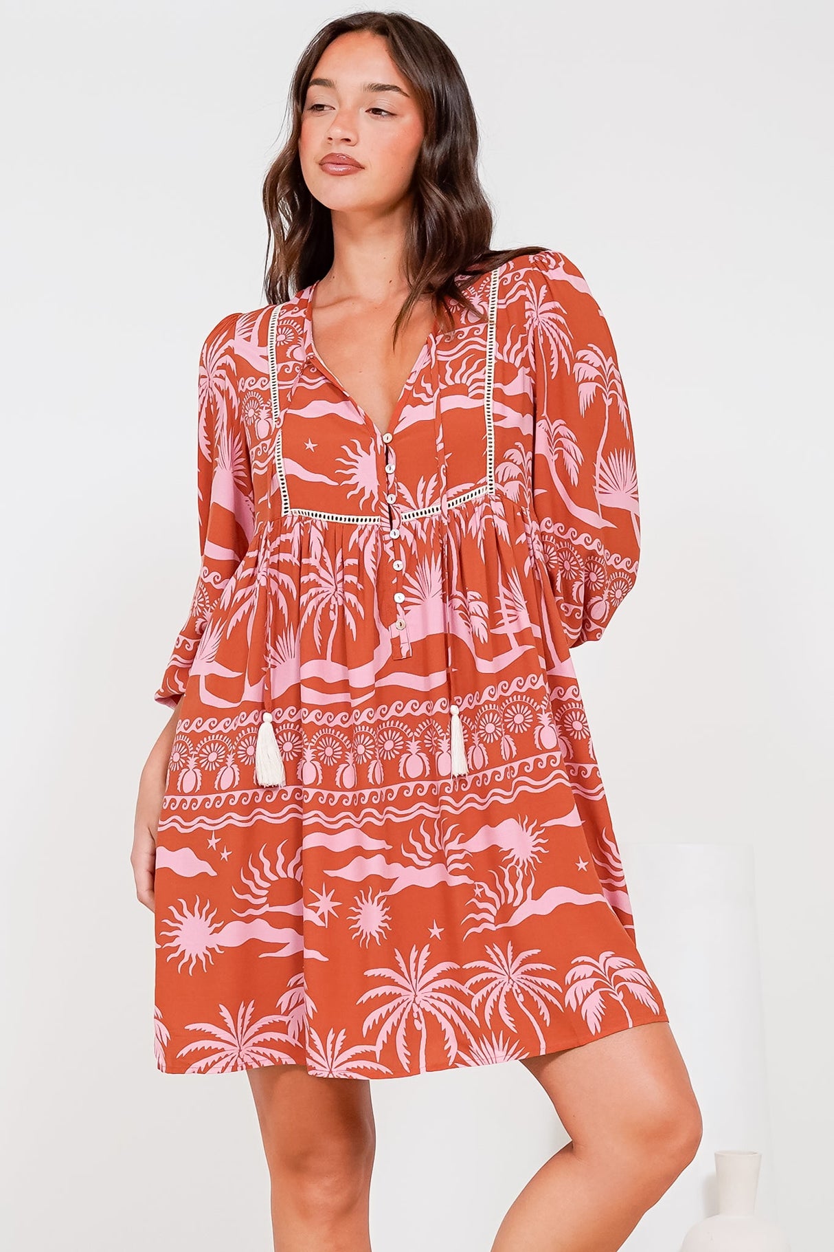 Nora Mini Dress - Long Sleeve Baby Doll Dress in Sandee Print