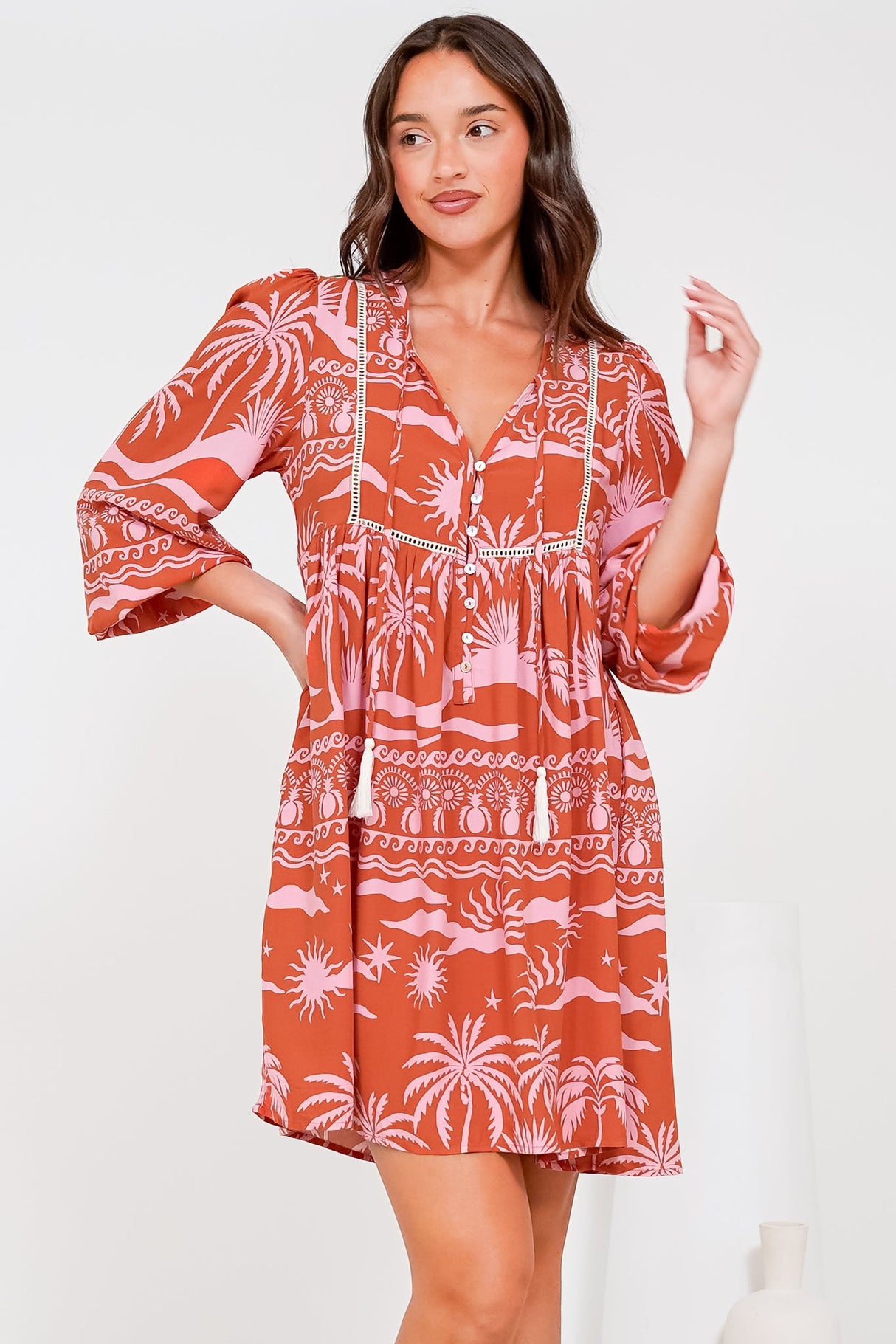 Nora Mini Dress - Long Sleeve Baby Doll Dress in Sandee Print