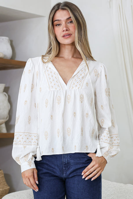 Model wearing Nouveau Top in White from Salty Crush