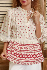 Nova Top - Mandarin Collar Pull Over Pleat Detailed Top in Fay Print