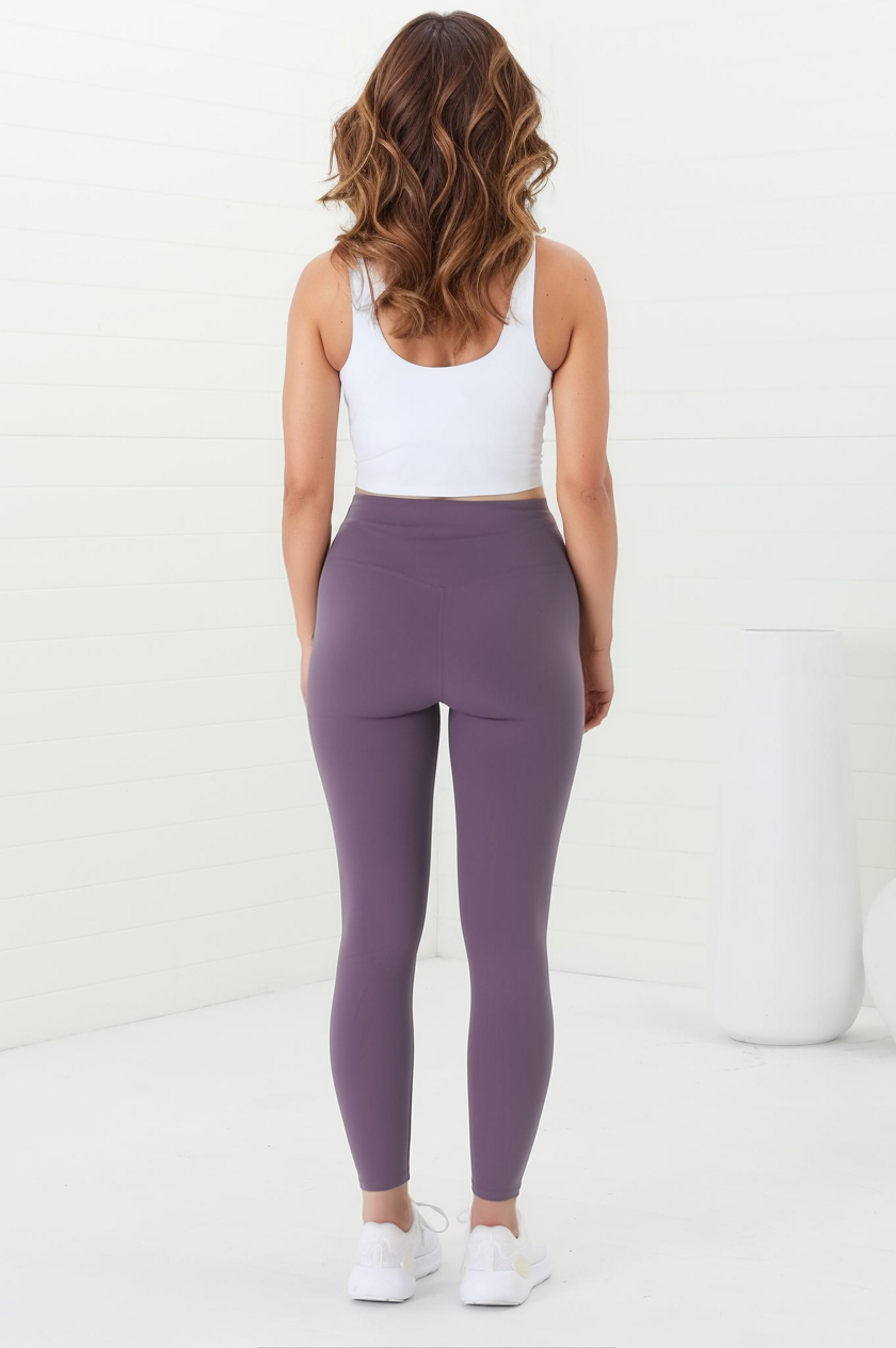 Axel Leggings - High Waisted Full Length Leggings in Dark Mauve