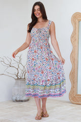 Nyra Midi Dress - Thick Strap Tie at Neckline A-Line Sun Dress in Scottie Print