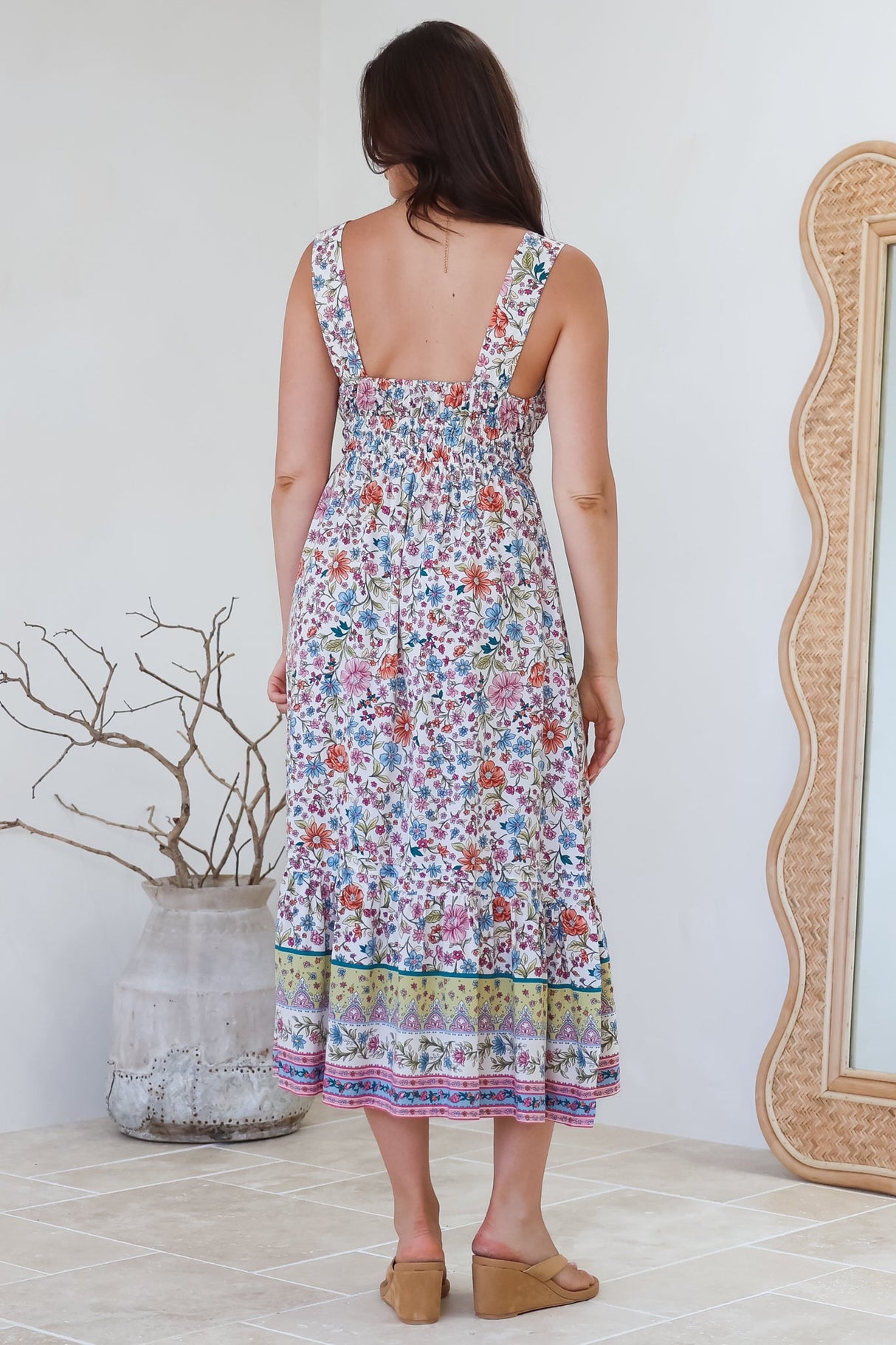 Nyra Midi Dress - Thick Strap Tie at Neckline A-Line Sun Dress in Scottie Print
