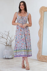 Nyra Midi Dress - Thick Strap Tie at Neckline A-Line Sun Dress in Scottie Print