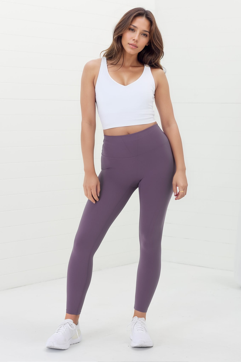 Axel Leggings - High Waisted Full Length Leggings in Dark Mauve