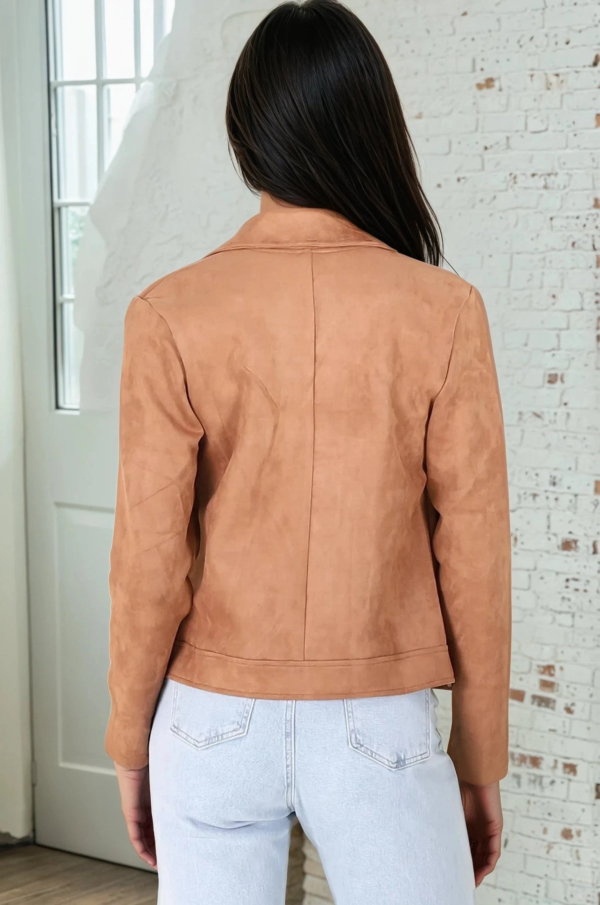 Oakley Jacket - Faux Suede Biker Jacket in Tan