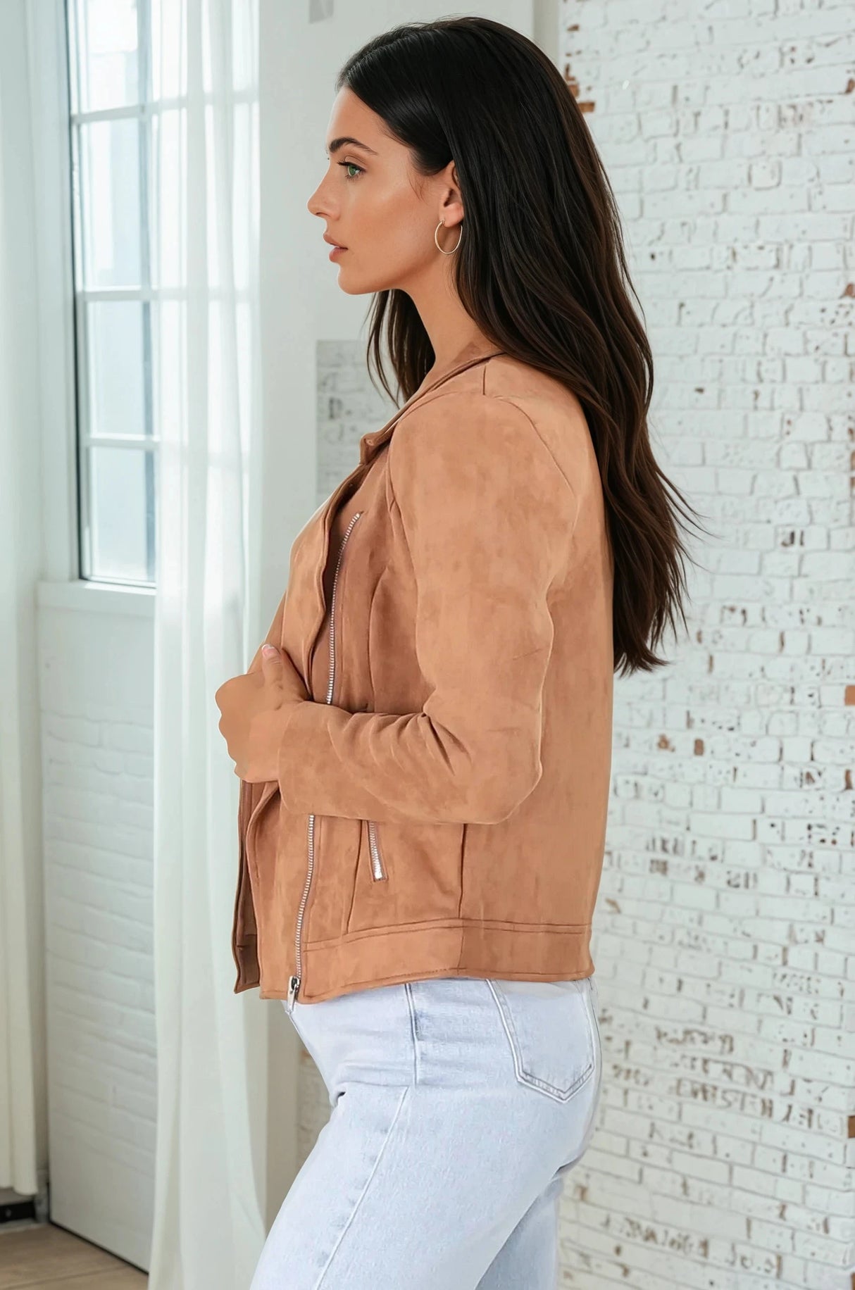 Oakley Jacket - Faux Suede Biker Jacket in Tan