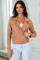 Oakley Jacket - Faux Suede Biker Jacket in Tan