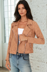Oakley Jacket - Faux Suede Biker Jacket in Tan