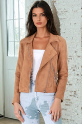 Oakley Jacket - Faux Suede Biker Jacket in Tan