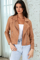 Oakley Jacket - Faux Suede Biker Jacket in Tan