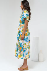 Lalita Midi Dress - Elasticated Bodice A-Line Dress with Flutter Sleeves in Mizuki Print