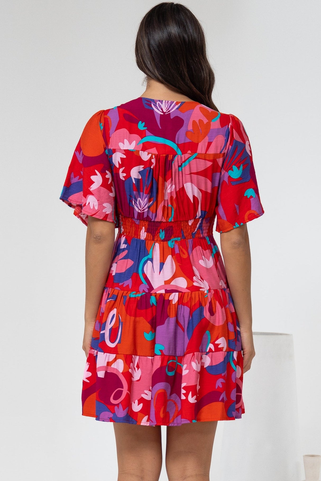 Sana Mini Dress - Bell Sleeve Button Down V Neck Dress in Talina Print