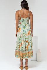 Raya Midi Dress - Adjustable Strap Tiered Sun Dress in Noriko Print