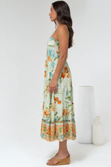 Raya Midi Dress - Adjustable Strap Tiered Sun Dress in Noriko Print