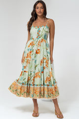 Raya Midi Dress - Adjustable Strap Tiered Sun Dress in Noriko Print