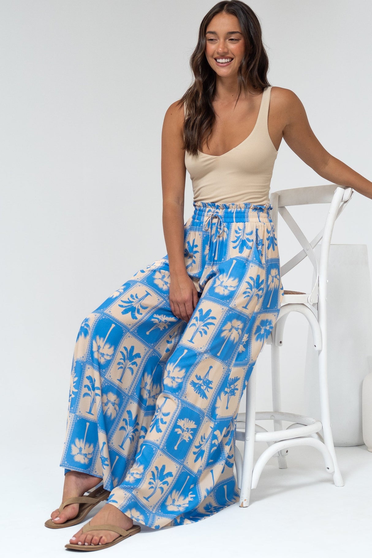 Charli Pants -  Paper Bag High Waisted Wide Leg Pants in Maxima Print