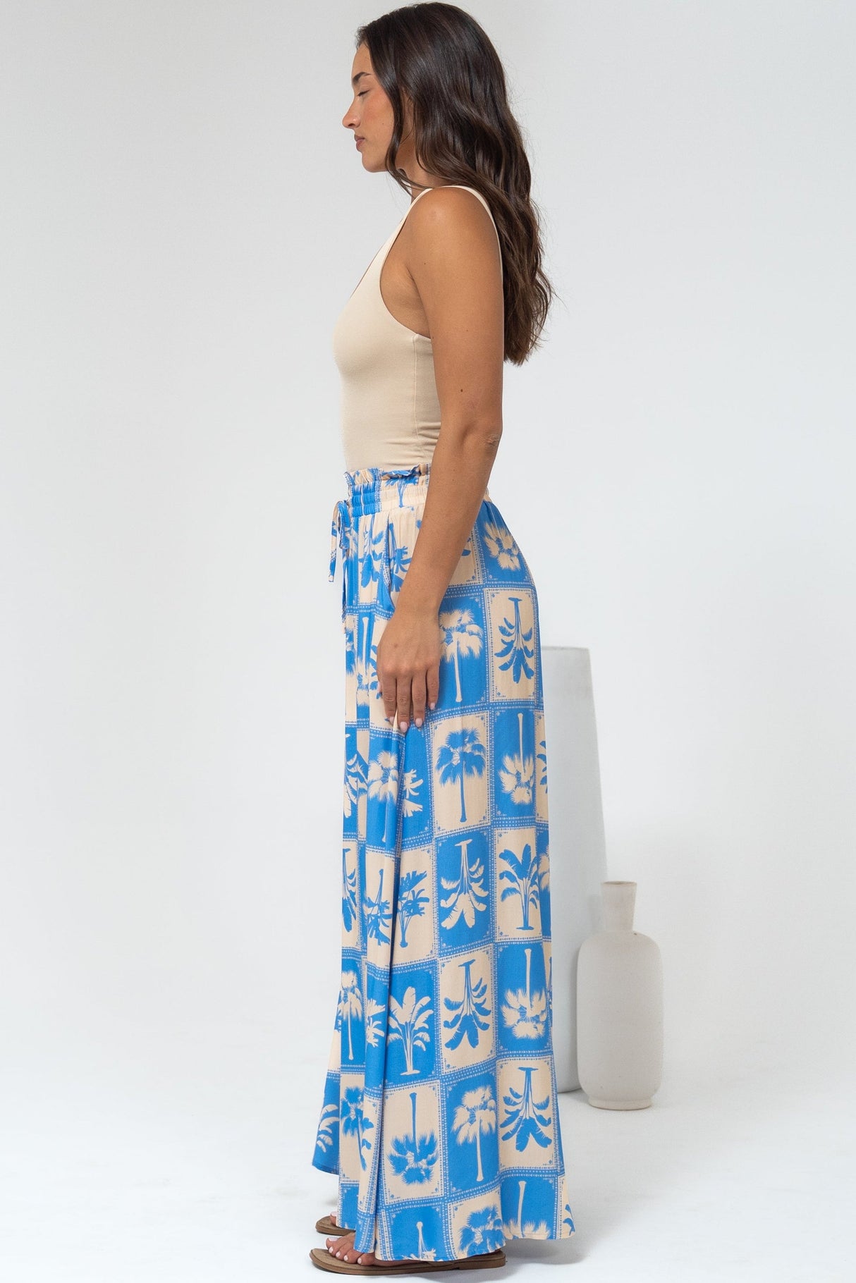 Charli Pants -  Paper Bag High Waisted Wide Leg Pants in Maxima Print