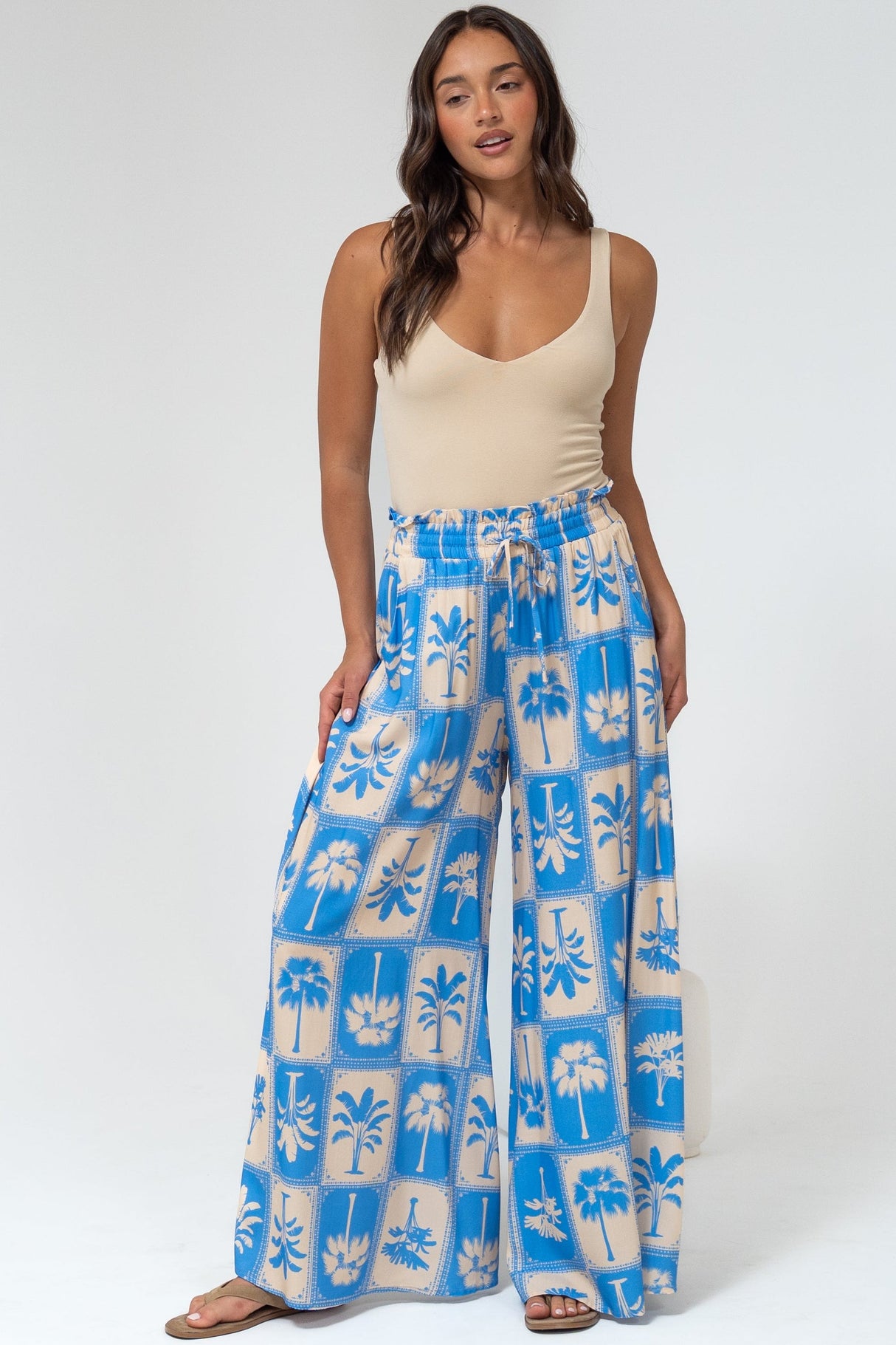 Charli Pants -  Paper Bag High Waisted Wide Leg Pants in Maxima Print