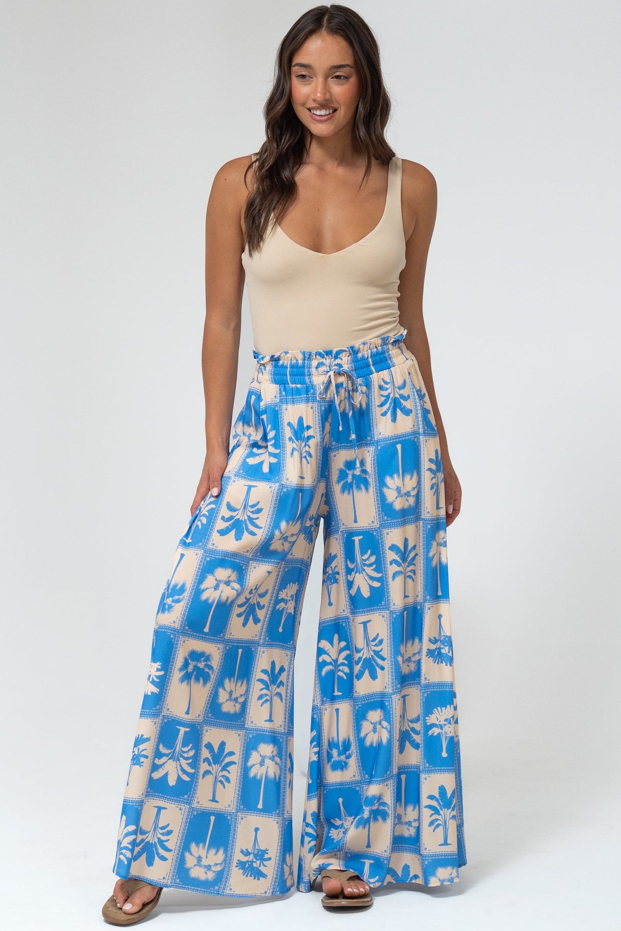 Charli Pants -  Paper Bag High Waisted Wide Leg Pants in Maxima Print
