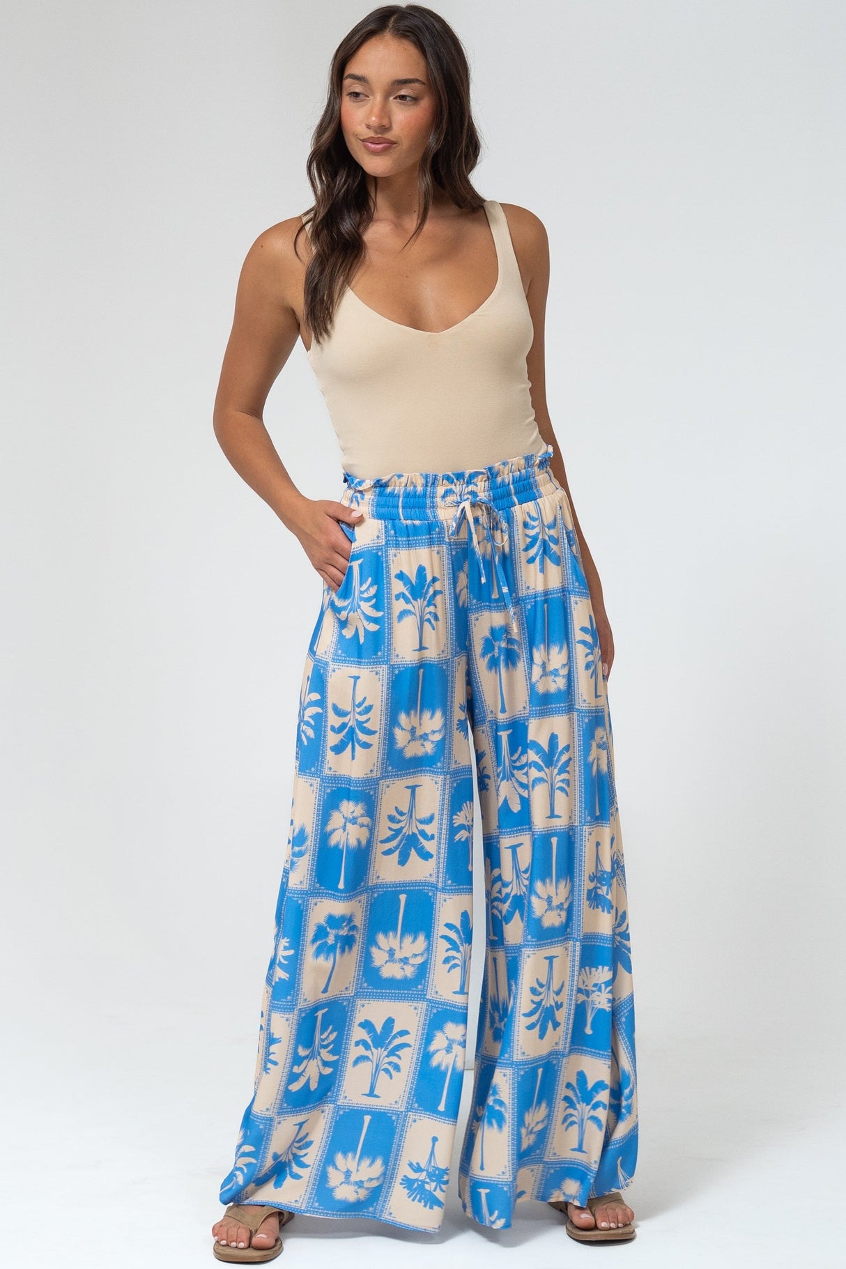 Charli Pants -  Paper Bag High Waisted Wide Leg Pants in Maxima Print