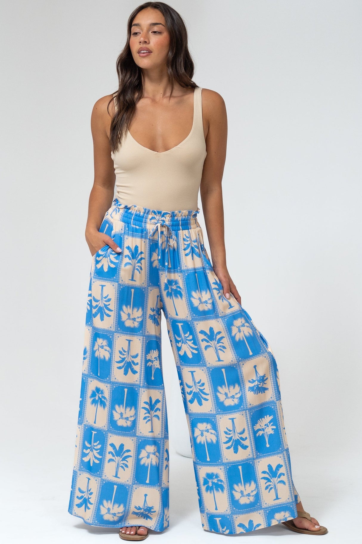 Charli Pants -  Paper Bag High Waisted Wide Leg Pants in Maxima Print