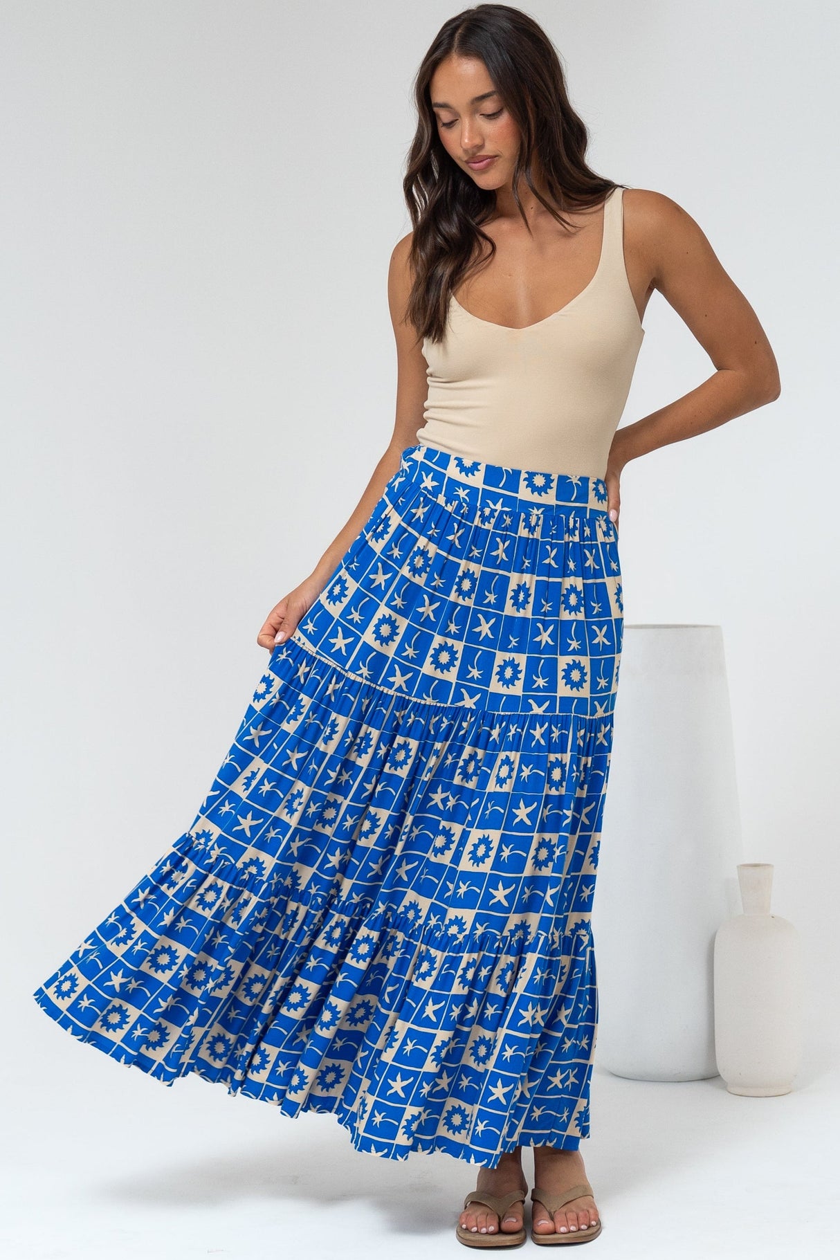 Maggie Maxi Skirt - Elasticated High Waist Skirt in Talia Print
