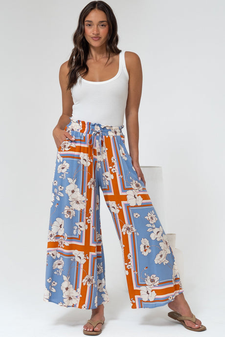 Mezza Pants - Paper Bag High Waisted Wide Leg Pants in Trinity Print
