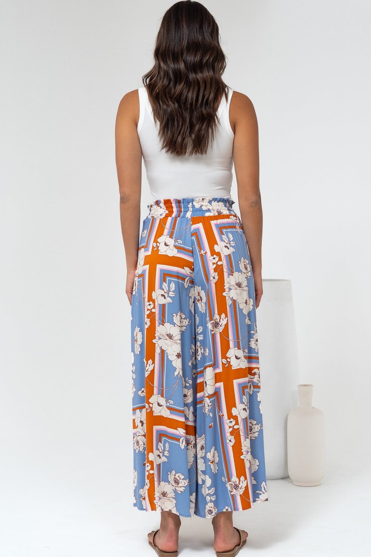Mezza Pants - Paper Bag High Waisted Wide Leg Pants in Trinity Print
